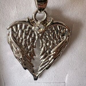 Fashion Angel Wings Necklace, NEW, 16” Chain, Silver Tone with Stone, with Box